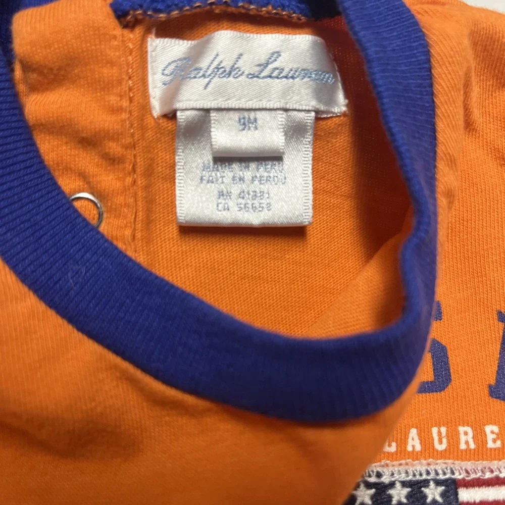 Ralph Lauren Baby Boys Orange/Blue USA Flag Romper Size 9 Months